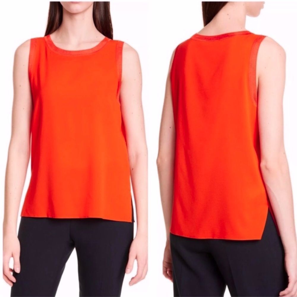BOSS Hugo Boss Istora Fine Stretch Silk Shell Top in Dark Marigold Orange sz 10